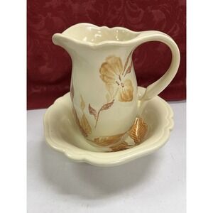 Vintage Royal Haeger #934 Pitcher and Bowl Set Fall Brown Cream Floral(2600)